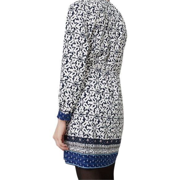 Loft Mosaic Shirt Dress Sz Small Blue Floral Long Sleeve 4-Button (no belt) - Picture 2 of 10